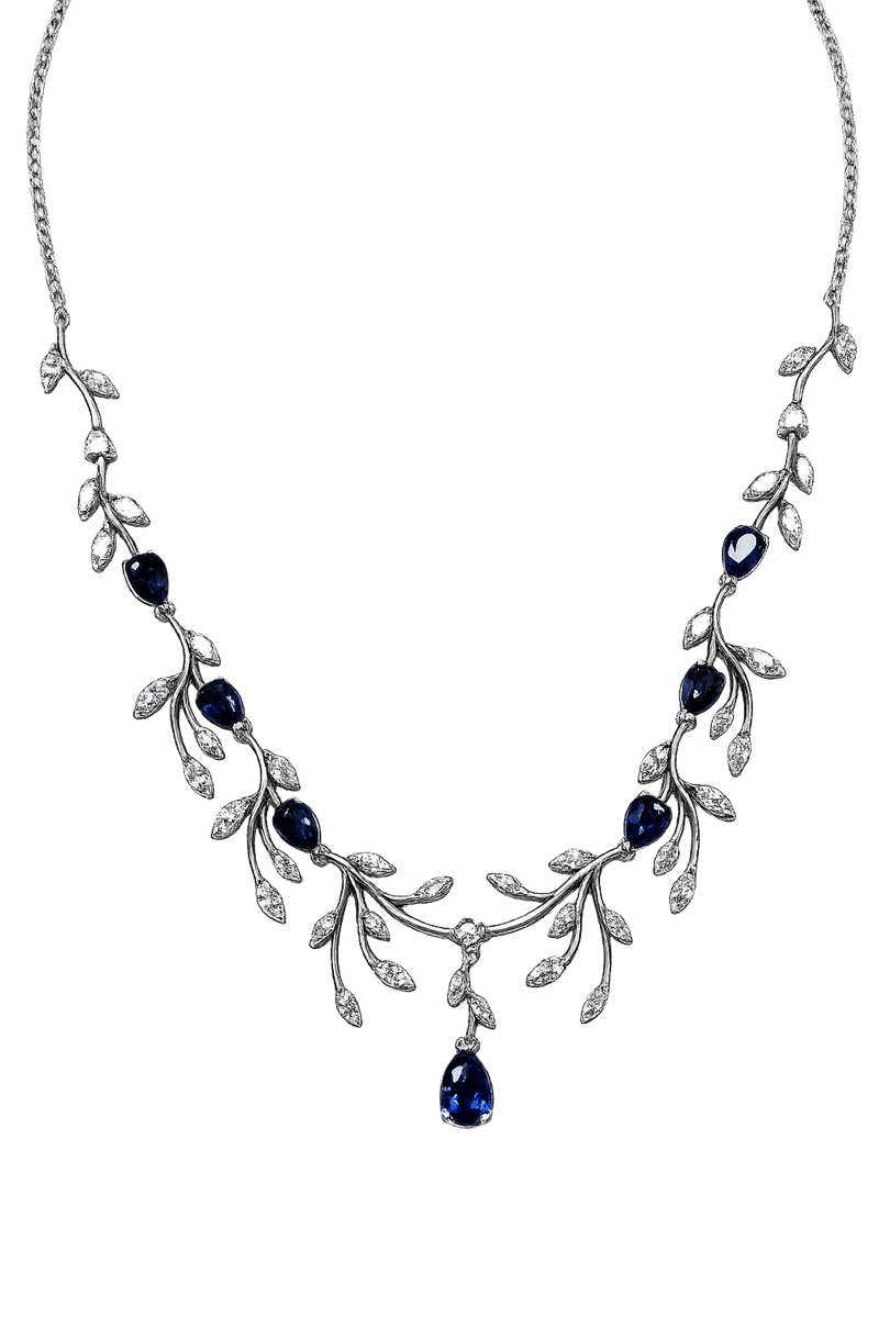 Handgefertigte Kette mit Saphiren und Brillanten aus der Bradler Eigen-Kollektion