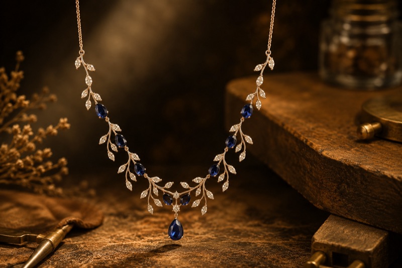 Goldring mit Diamant auf Werkbank neben Juweliers-Lupe